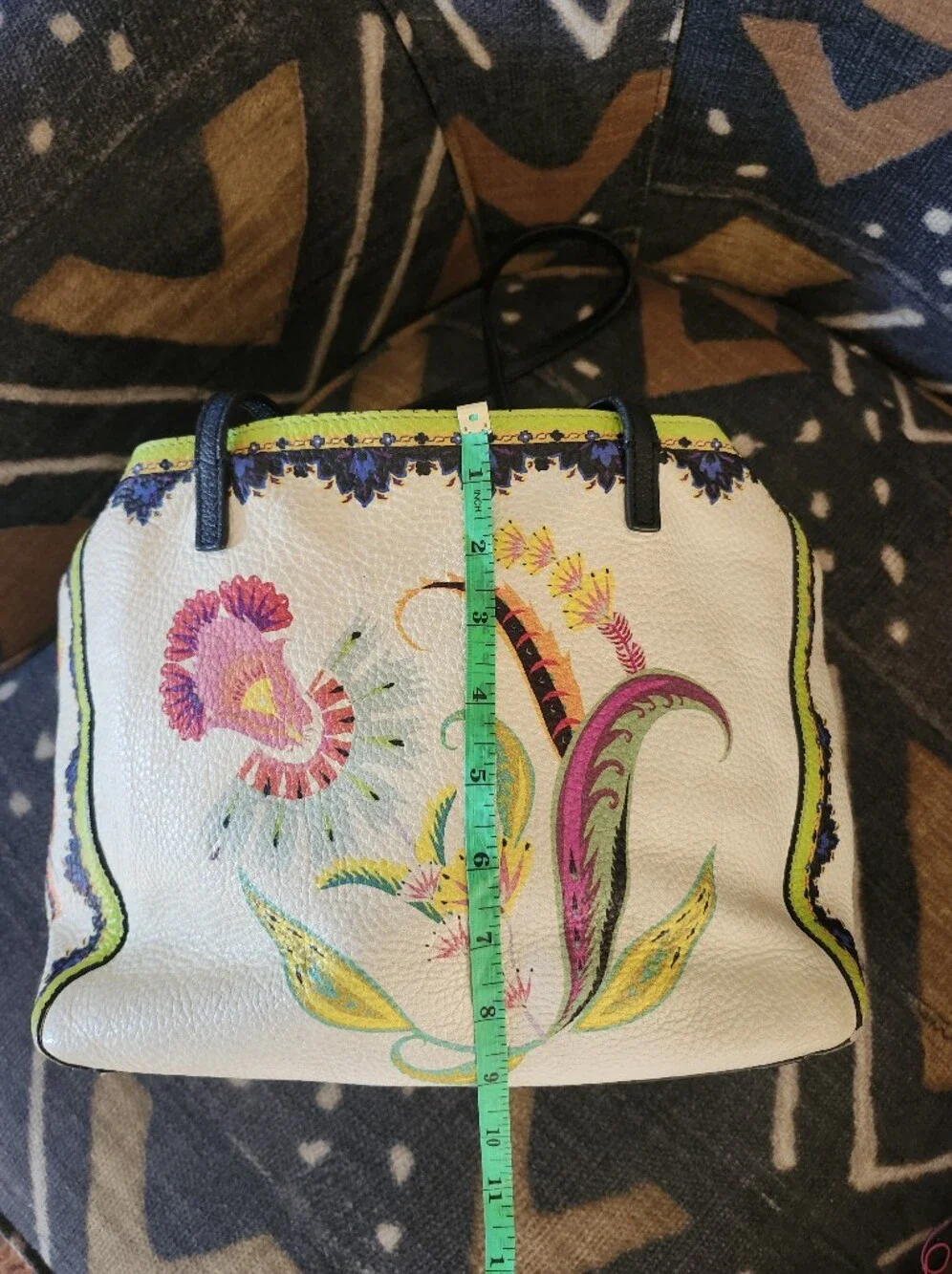 ETRO Italian Luxury Tote Bag Made In Milan, ULTRA Rare Pebbled Feather Boho 2017